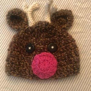 Baby reindeer knit cap. 3-6 months.
